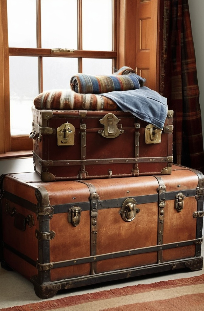17. Use antique trunks for storage. But leave them slightly open.