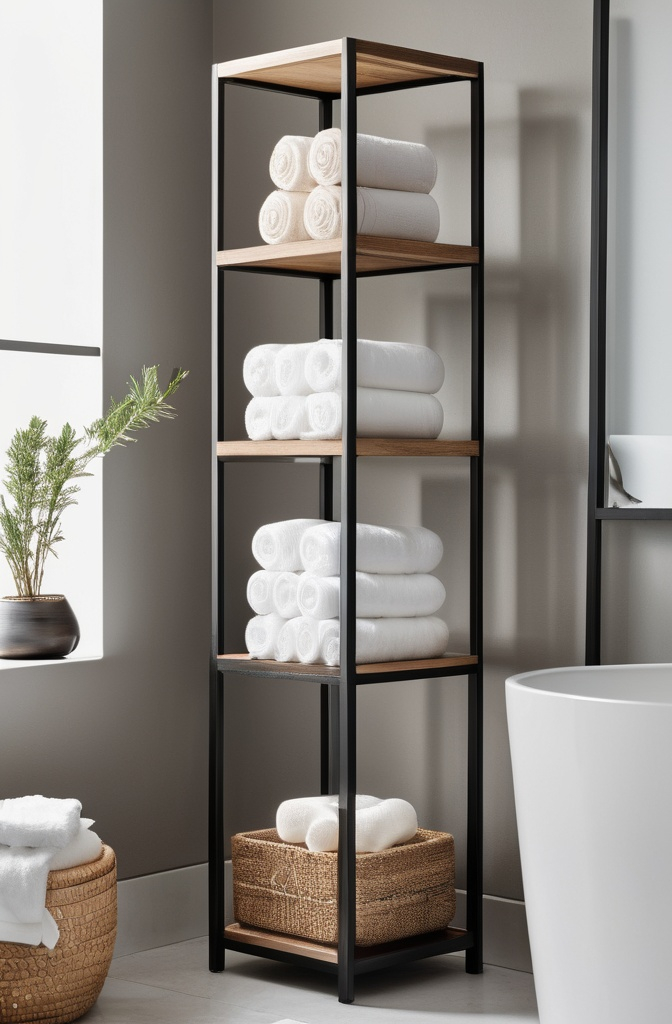 19. Freestanding Shelf Tower for Versatile Storage