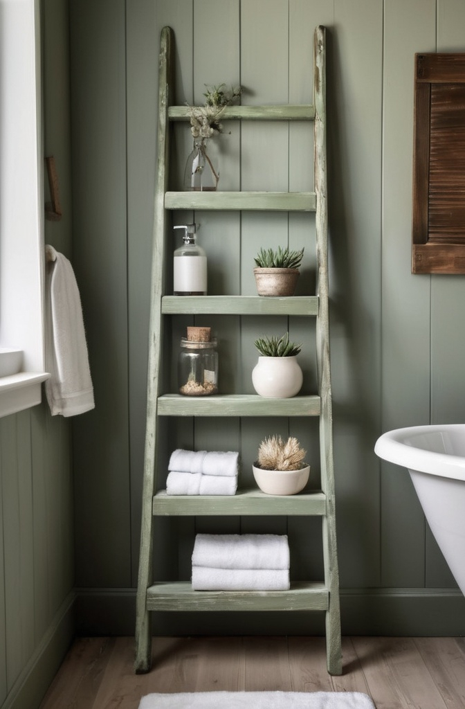 3. Ladder Shelves for a Touch of Rustic Charm