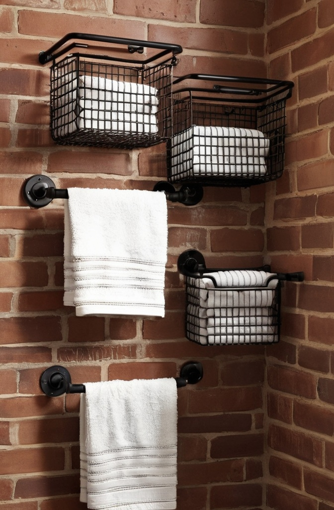 17. Wall-Mounted Wire Baskets for an Industrial Look