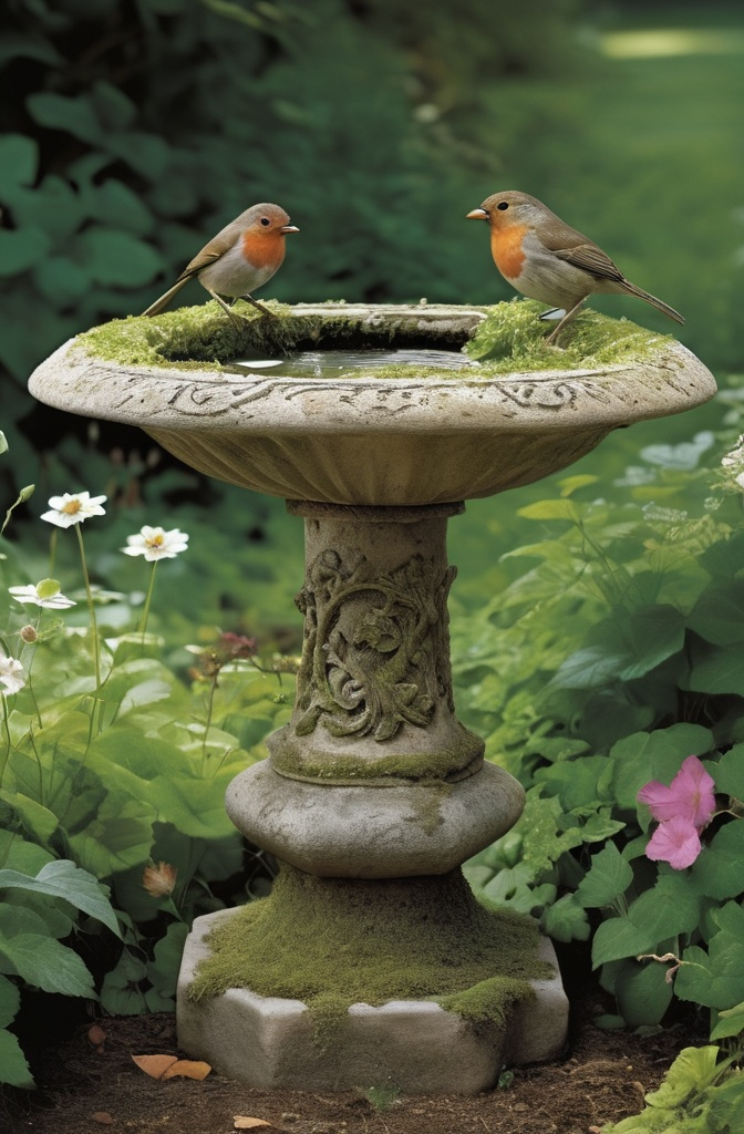 12. Vintage Appeal with Rustic Birdbaths