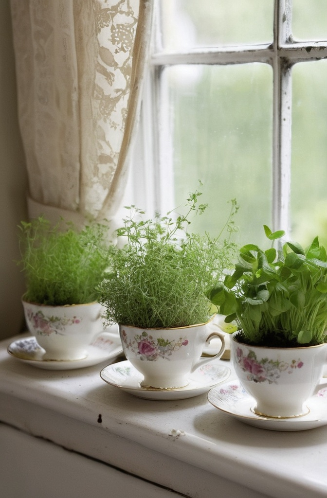 18. Repurposed Teacup Herb Garden