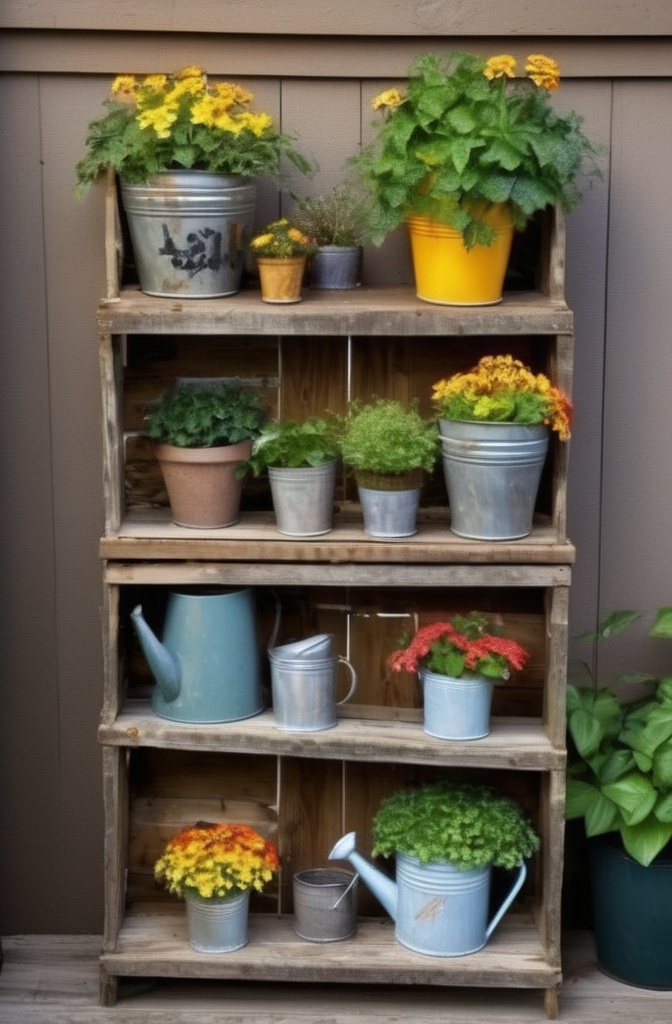 1. Rustic Charm with Upcycled Planters