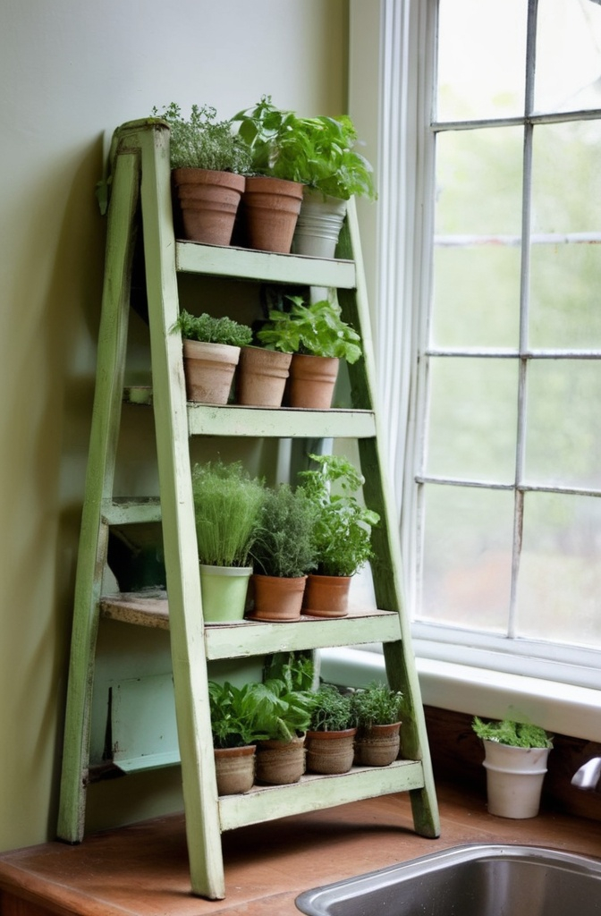 6. Herb Garden on a Kitchen Ladder