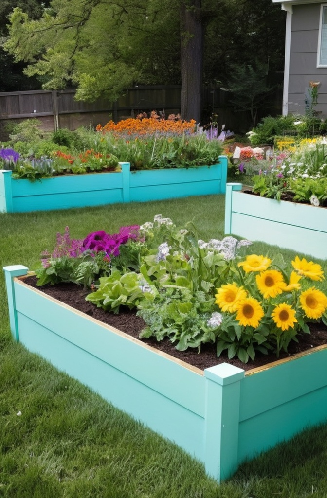 10. Painted Raised Beds (Yes, Color Matters)