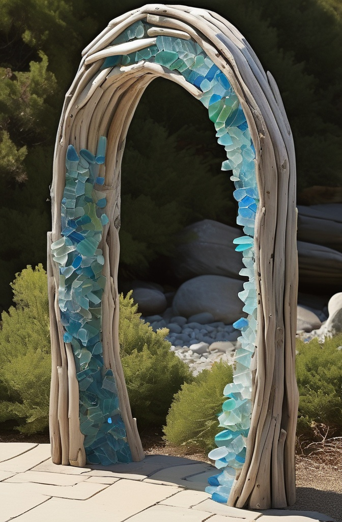 17. Driftwood and Sea Glass Mosaic Arch