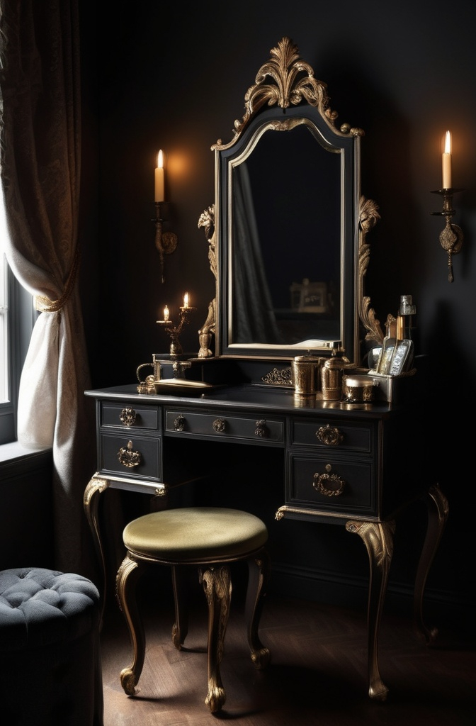 19. Dark Academia Vanity With a Hint of Drama