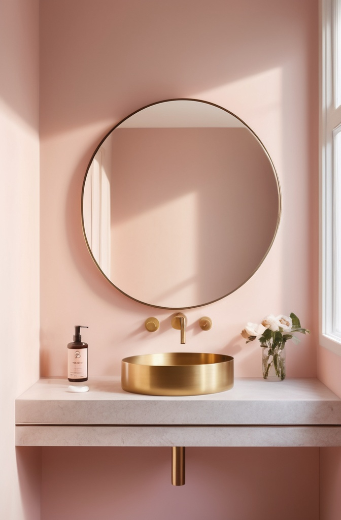 1. Blush Pink Walls with Brass Fixtures