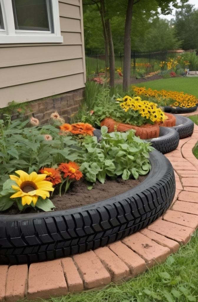 19. Recycled Tire Edging – Tough, Bold, and Green