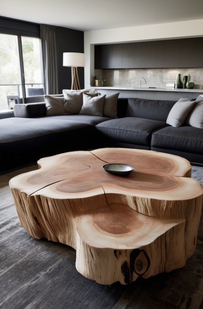 17. Put a Sculptural Tree Trunk or Slab Table Next to It
