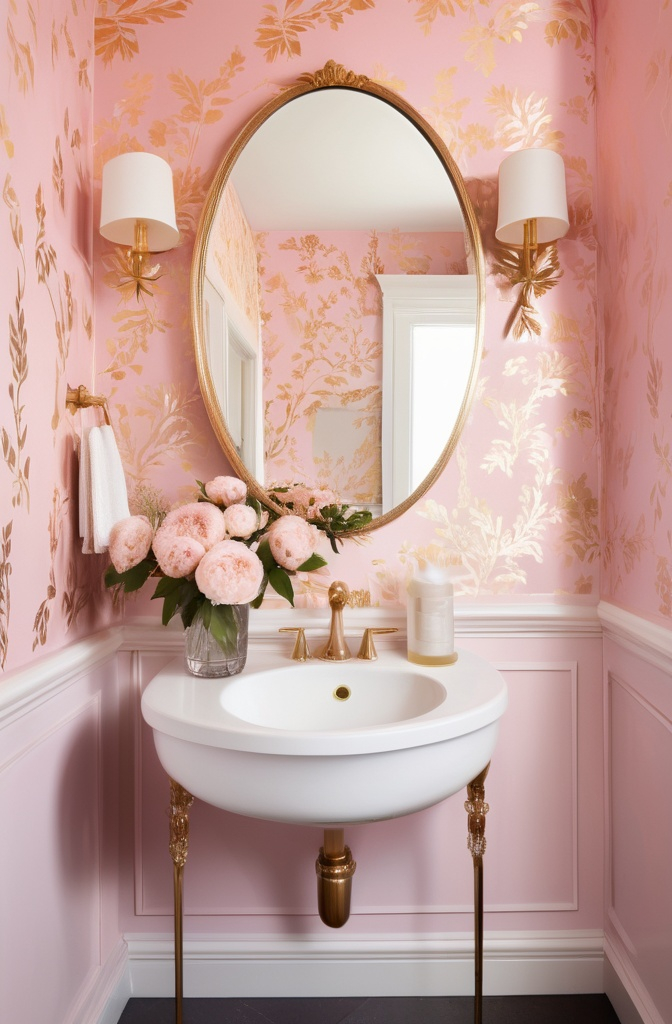 13. Pink Wallpaper with Gold Foil Details