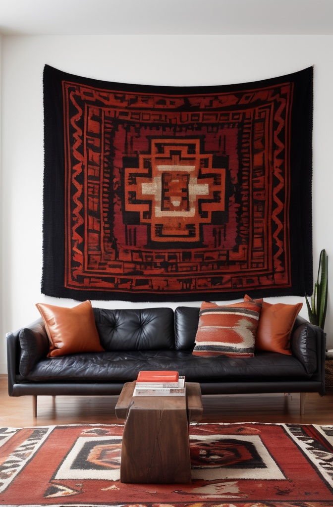 16. Hang a Bold Textile or Rug on the Wall Behind It