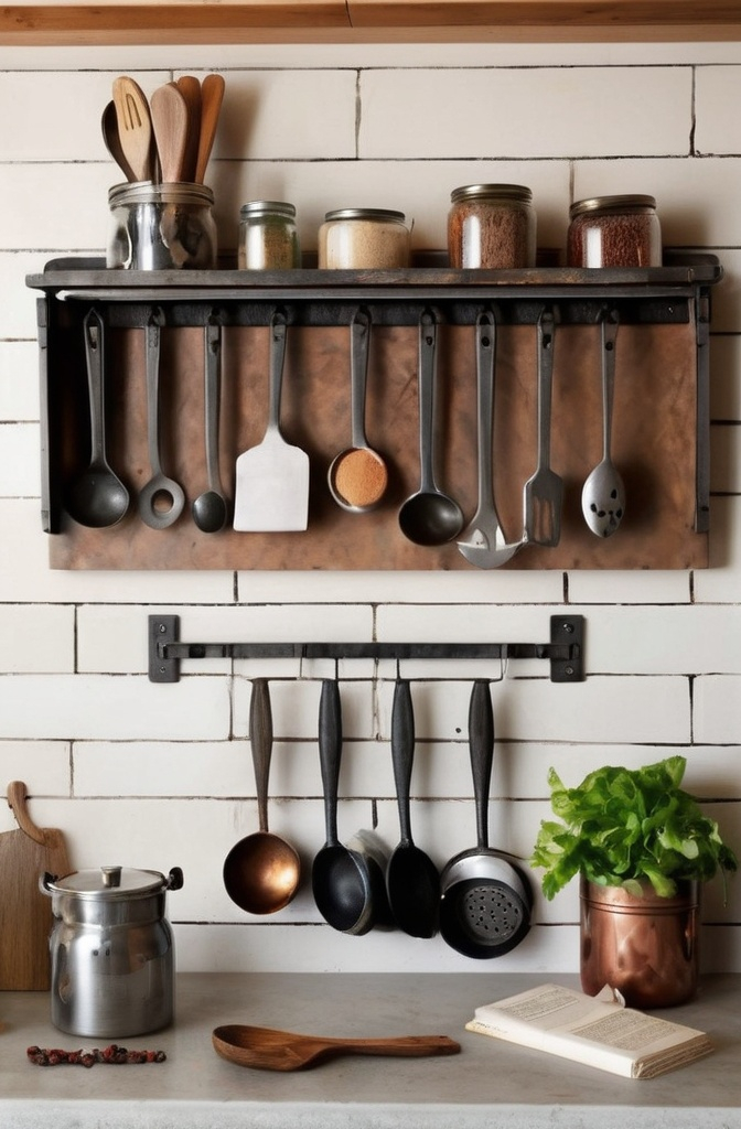 19. Wall-Mounted Utensil Rack – Functional Industrial Style