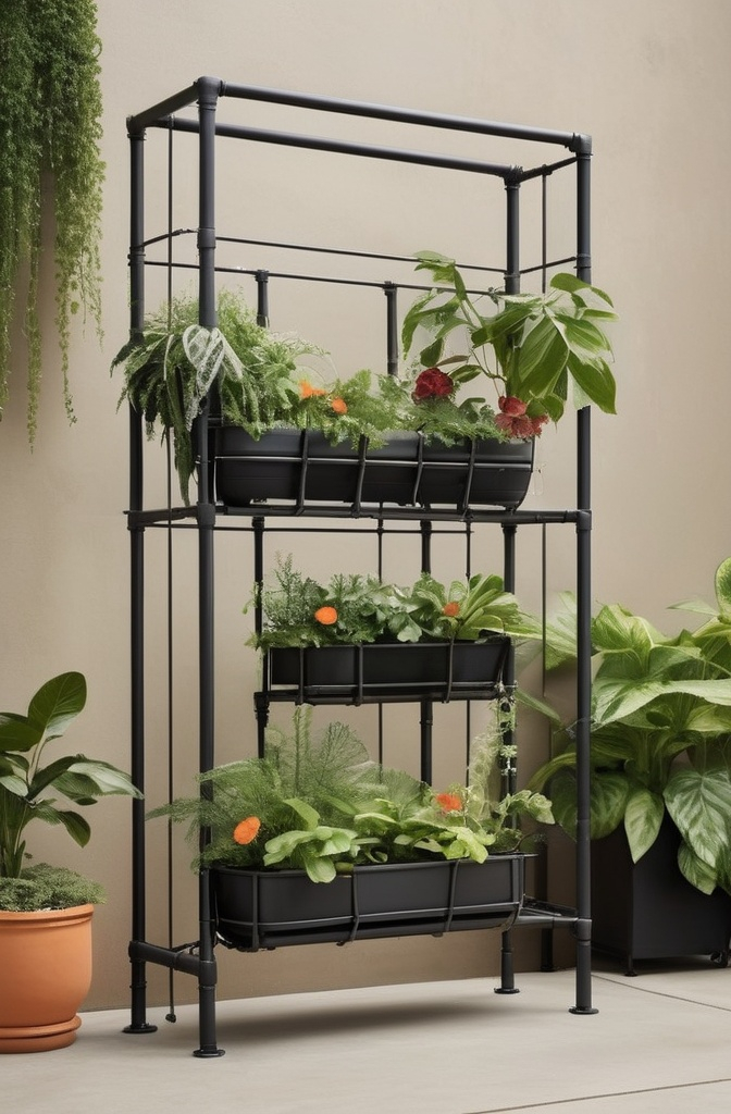 16. Industrial Pipe Arch with Planter Pockets