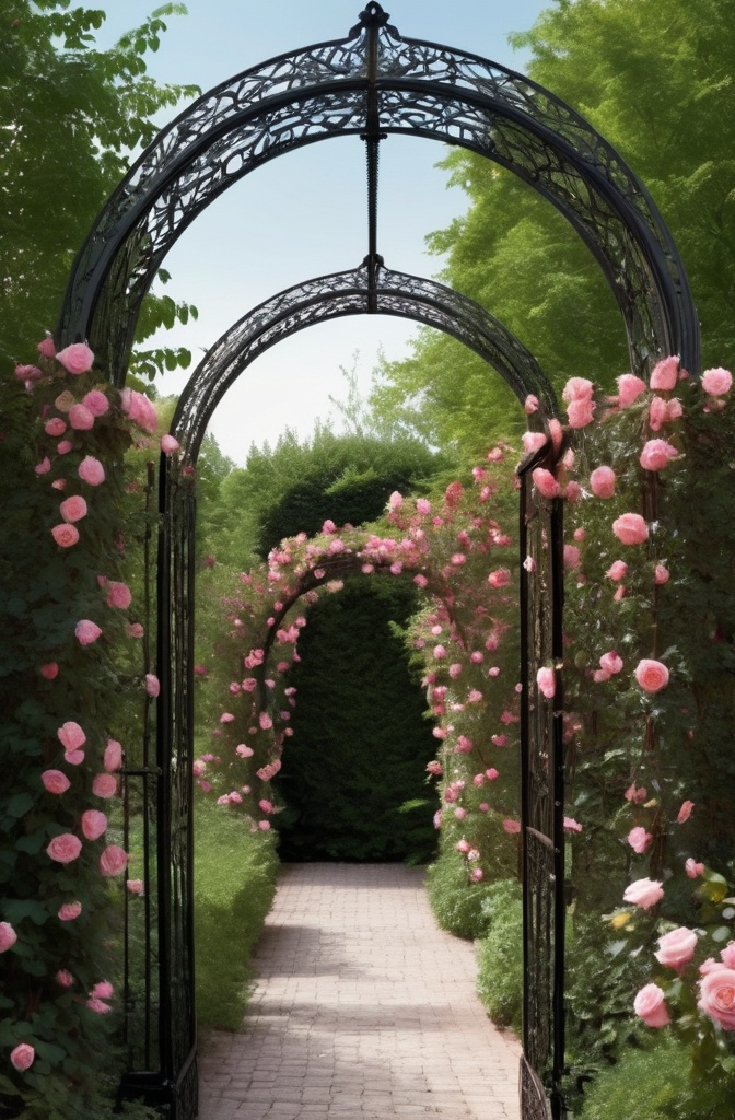 2. Iron Gothic Archway with Climbing Roses