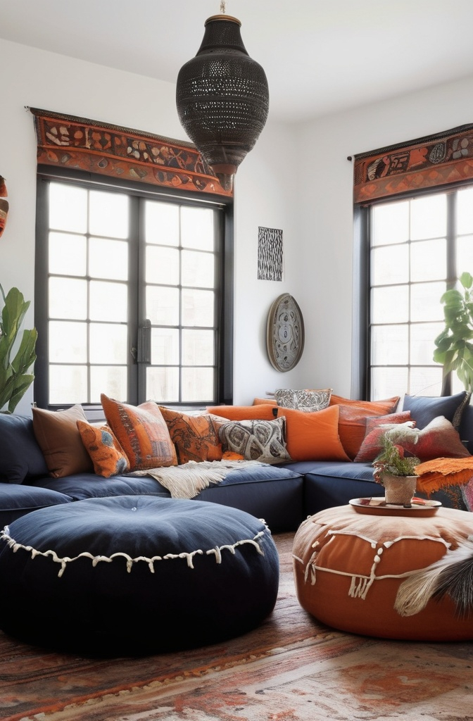 15. Add a Giant Floor Cushion or Low Pouf (Seating That Doesn’t Match)