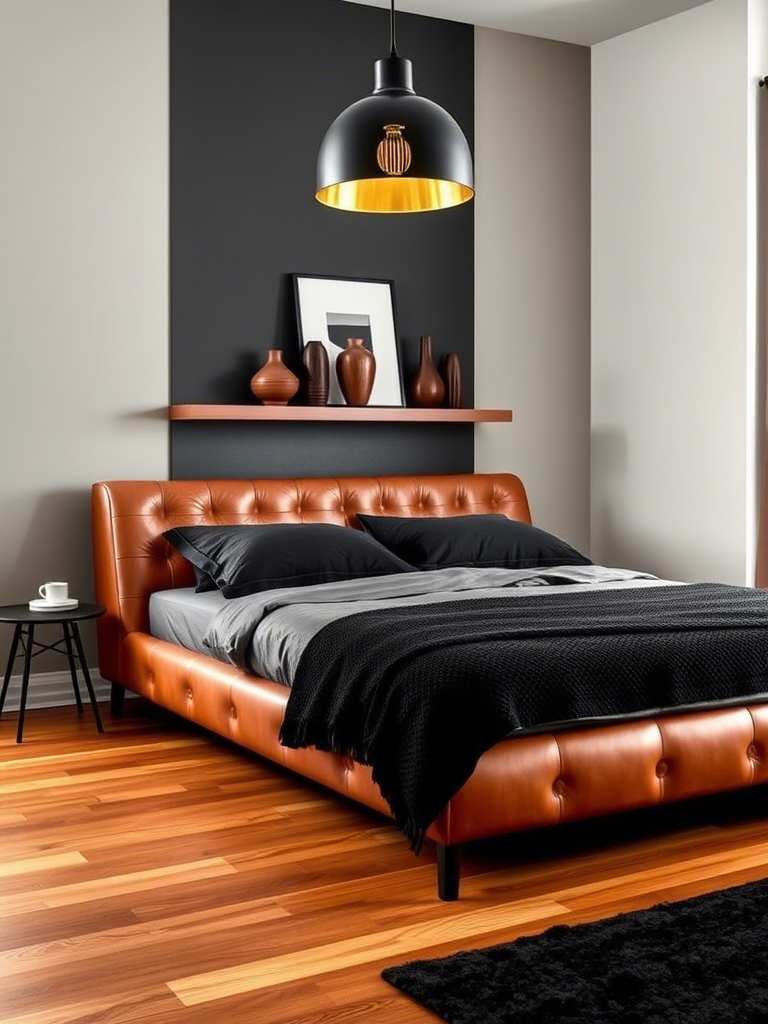 2. Cognac Leather + Charcoal Linens