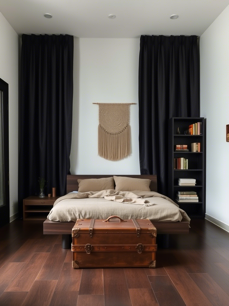5. Black Curtains, Brown Floors