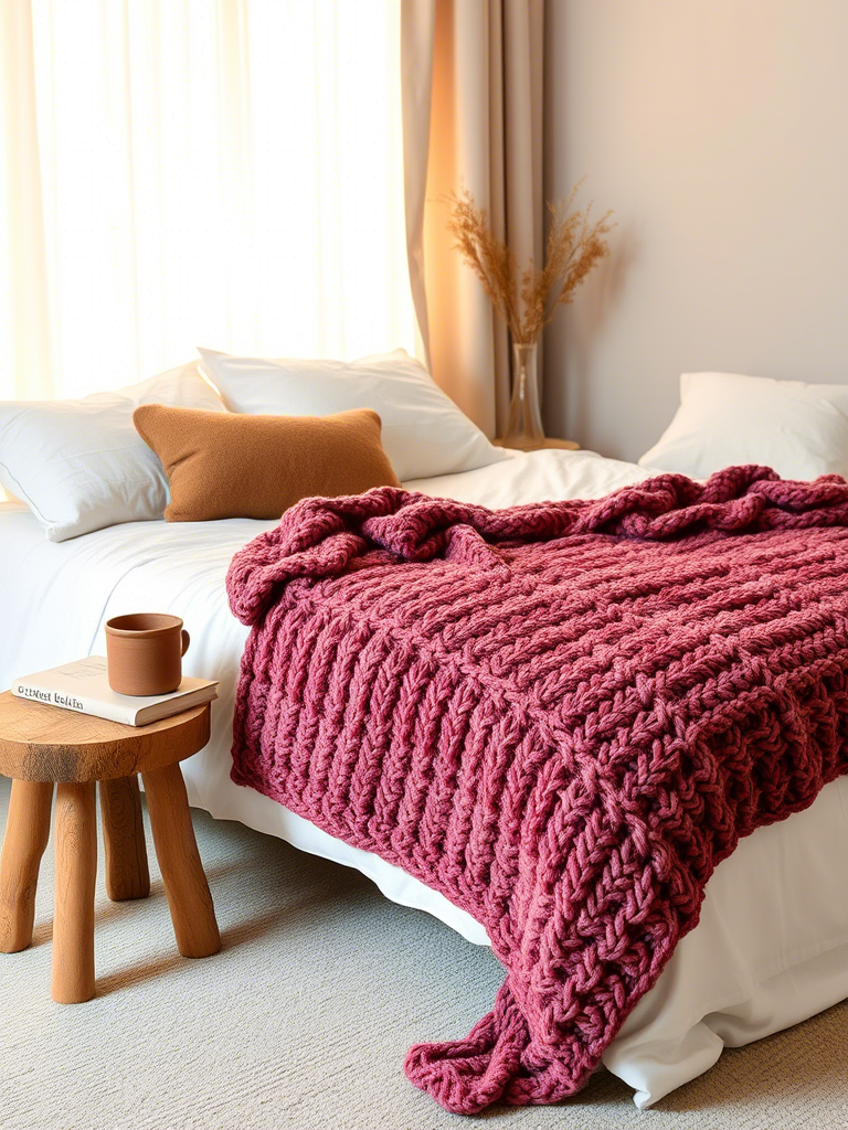 12. Chunky Knit Throws in Murky Pink Tones