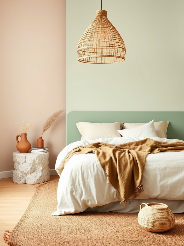 Earthy Green and Neutral Bedroom