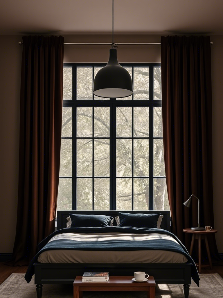 16. Black Window Trim + Chocolate Brown Drapes