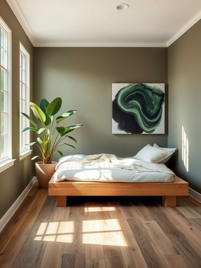 Earthy Green and Neutral Bedroom