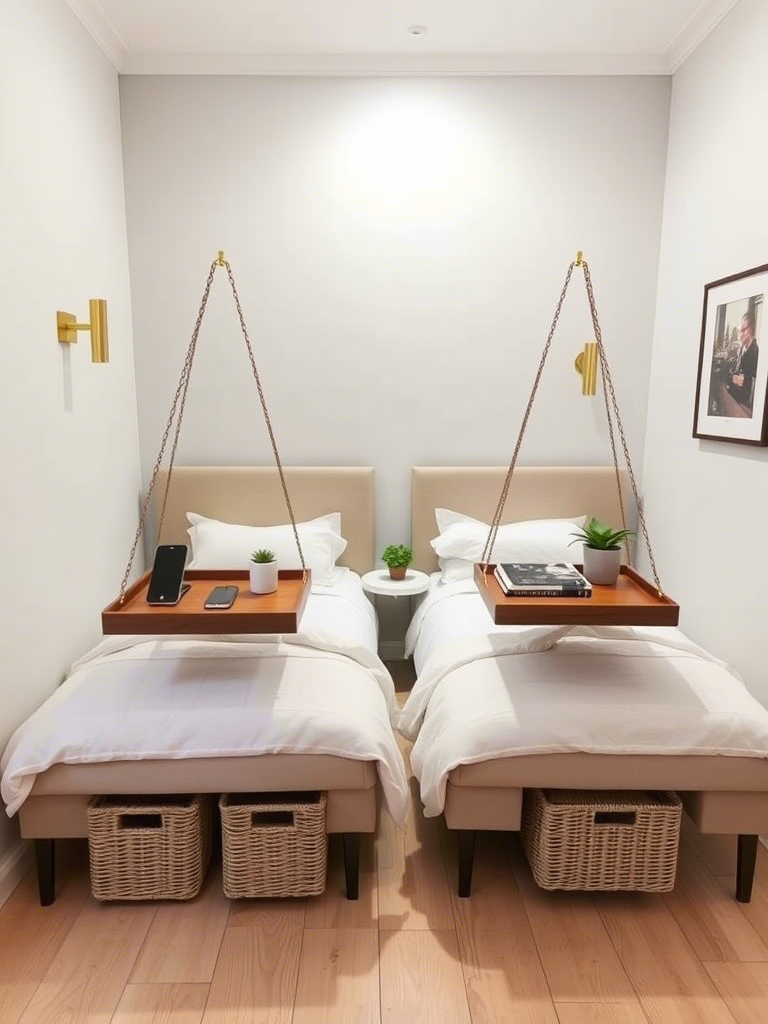 14. Hanging Nightstands for Floor Space Glory