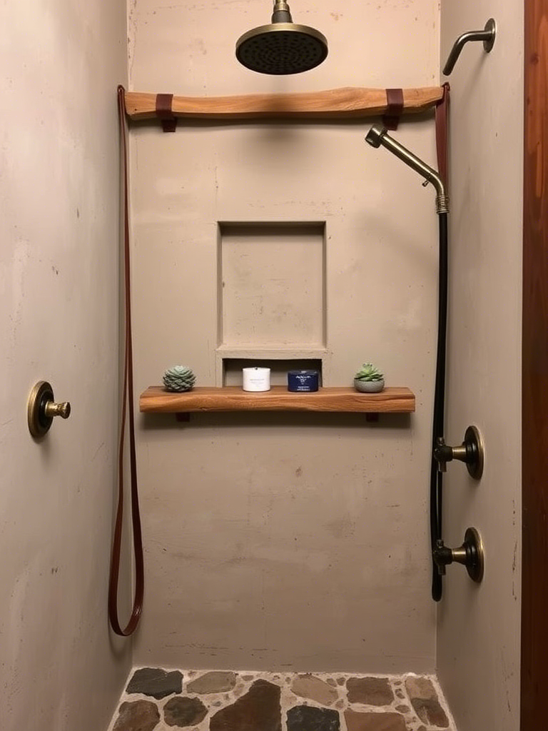 17. Leather Strap & Driftwood Shelves