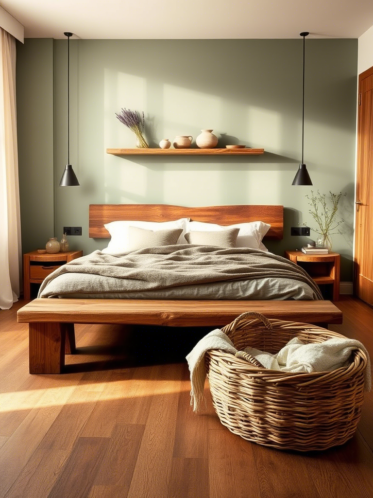 Earthy Green and Neutral Bedroom