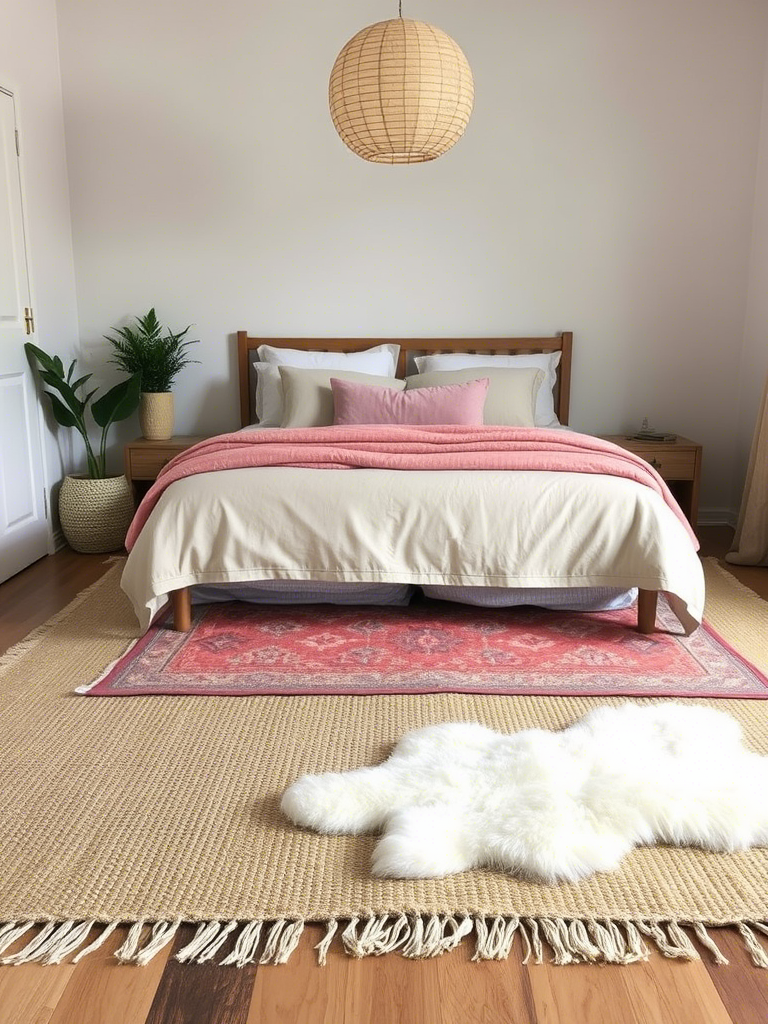 17. Layered Rugs with a Hint of Pink Peeking Through