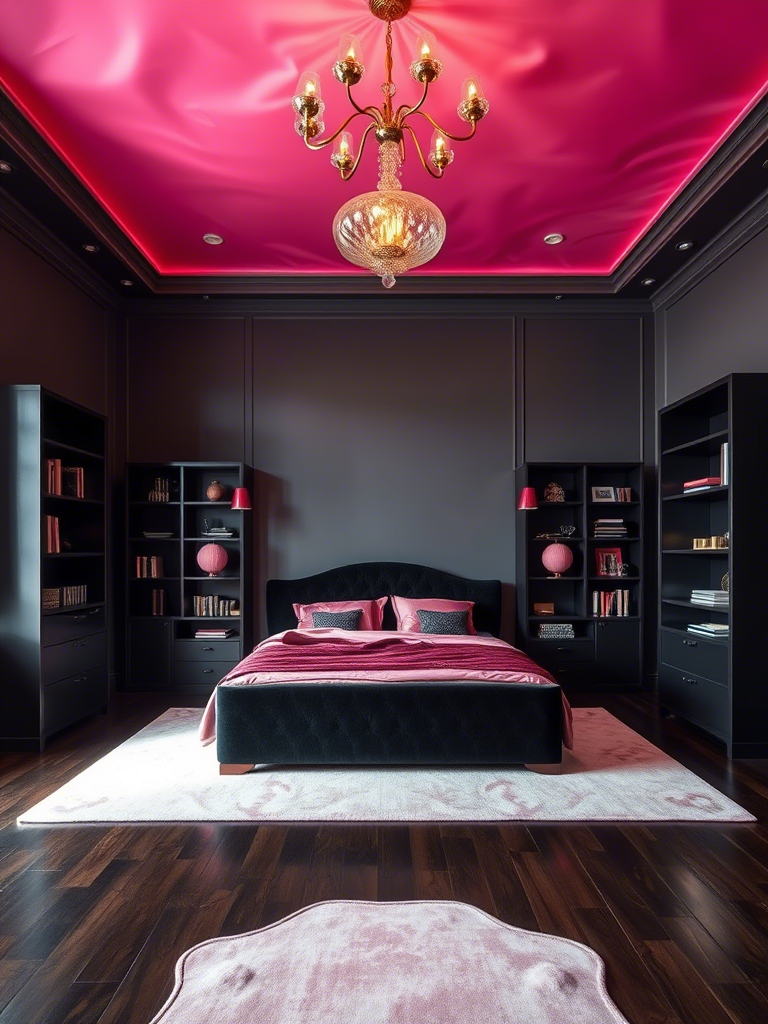 17. Pink Painted Ceiling with Dark Walls