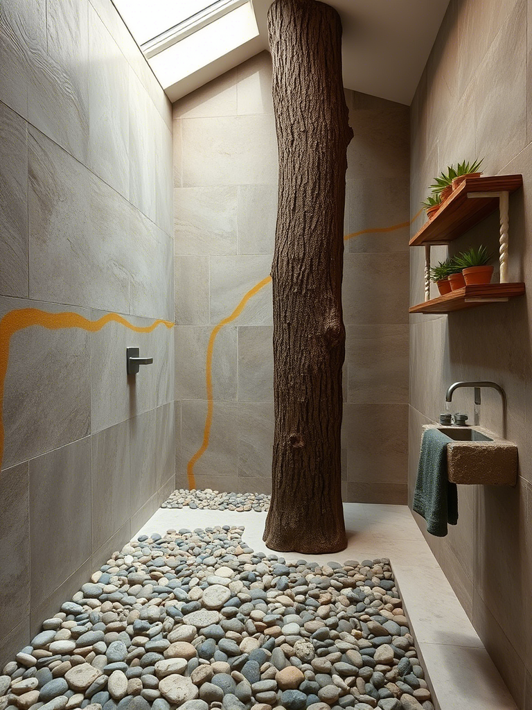 9. Tree Trunk Divider & Pebble Path