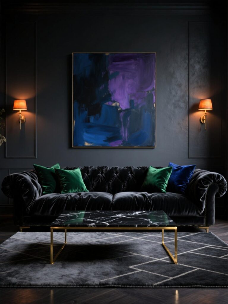 20+ Dramatic Black Sofa Living Room Designs