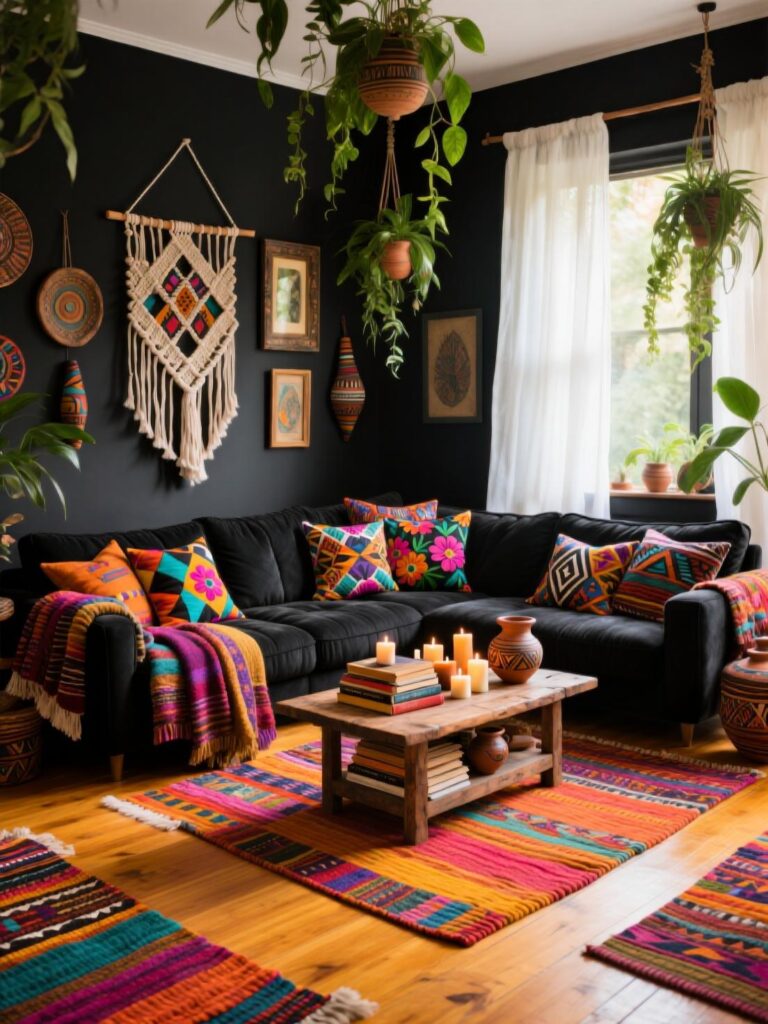 20+ Dramatic Black Sofa Living Room Designs