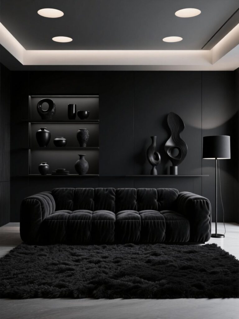 20+ Dramatic Black Sofa Living Room Designs