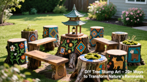 20+ Decorating Tree Stumps in Yard for DIY Furniture and Garden Art That Stands Out